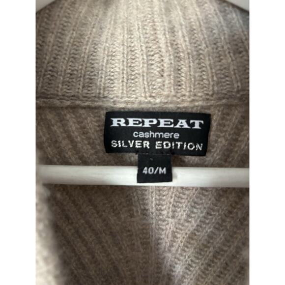 Repeat Womens Cardigan Medium Cashmere Open Front Knit Beige Ribbed - Picture 4 of 9